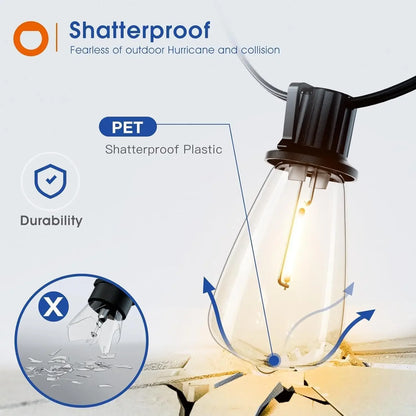 150FT LED Outdoor String Lights Waterproof, Shatterproof, Dimmable Patio Lights
