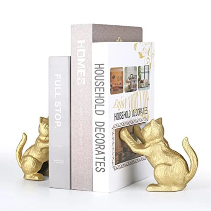Heavy Duty Cast Iron Lucky Cat Bookend Shelf Décor