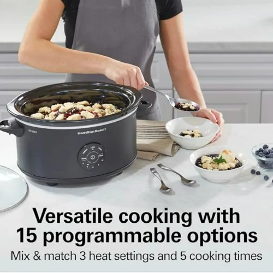 7 Quart Set and Forget Portable Programmable Slow Cooker with 15 Cooking Options