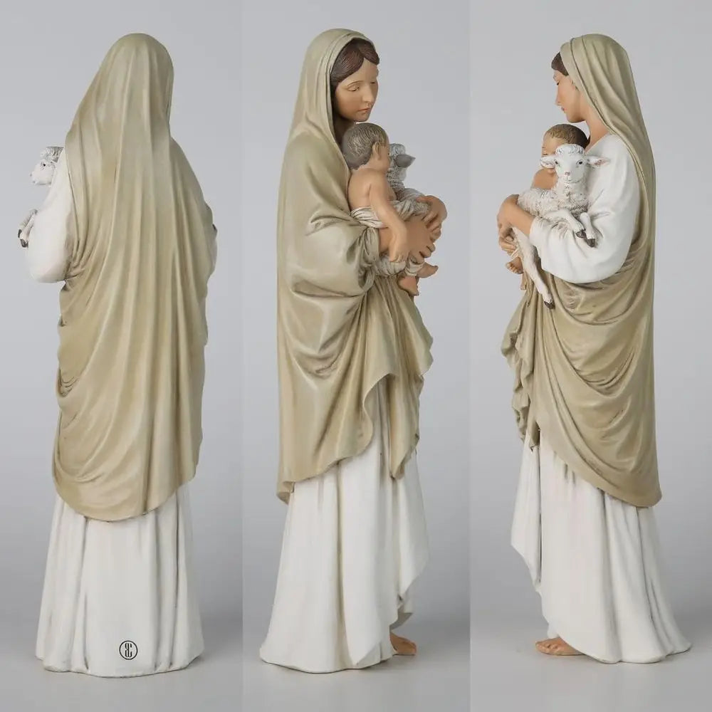 Handcrafted 13 inch Catholic Madonna Statue With Lamb, Religious Decor for Home