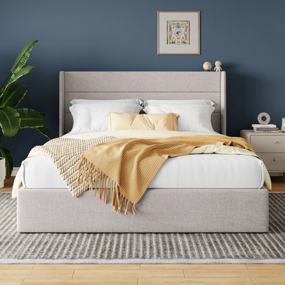 Heavy-Duty Hydraulic Lift Up Storage Bed with Wingback Headboard