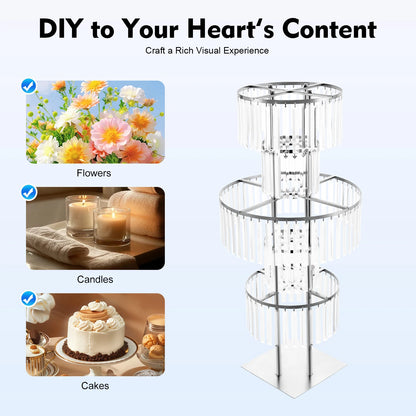 Gold/Silver 5 Tier Wedding Centerpiece 110cm Acrylic Crystal Flower Vase Rack for Floor Table Decor Display Holder,