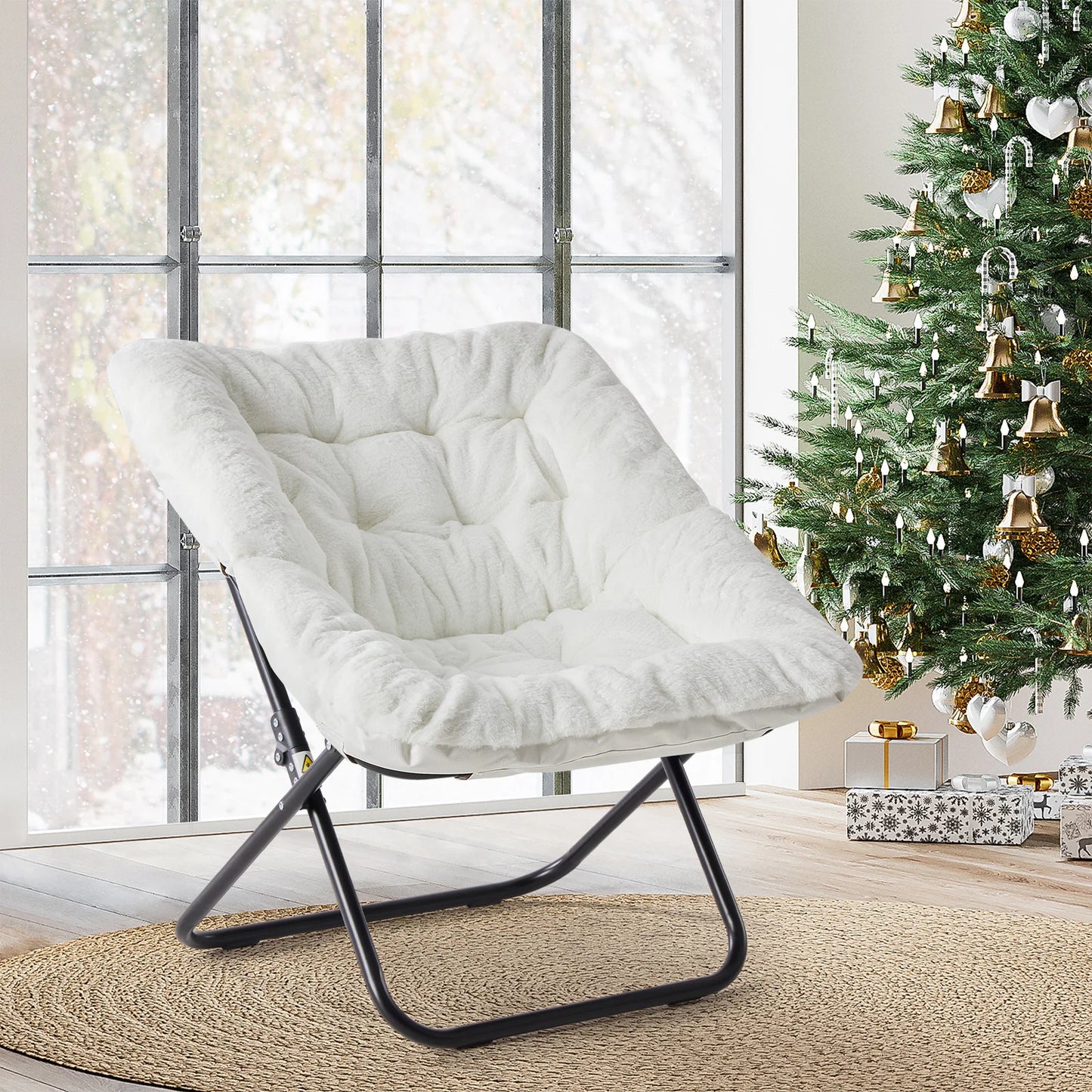28 inch Cozy Saucer Chairs Soft Faux Fur Large Size that fold for storage.  Great Reading Chair