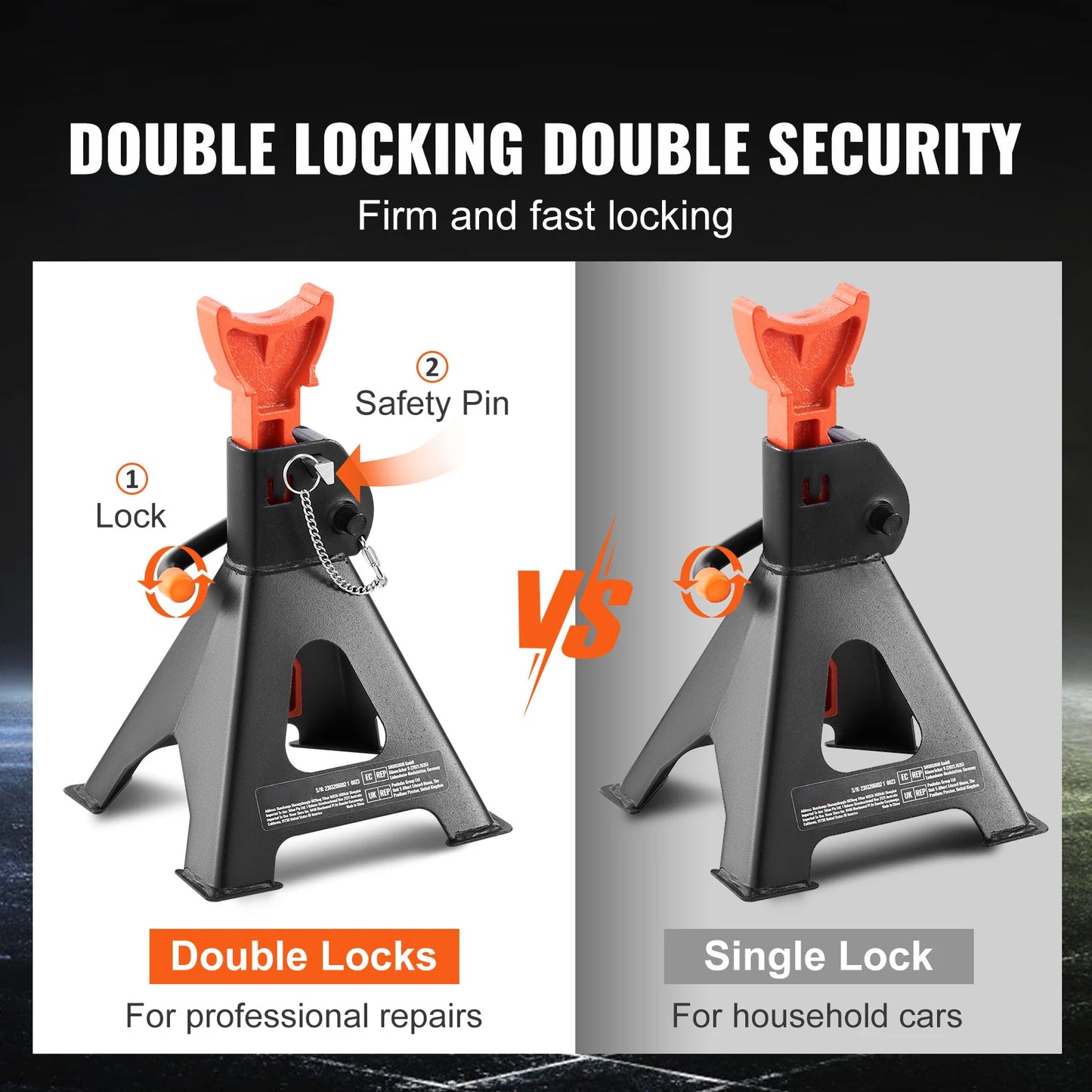 3 or 6 Ton Capacity Jack Stands