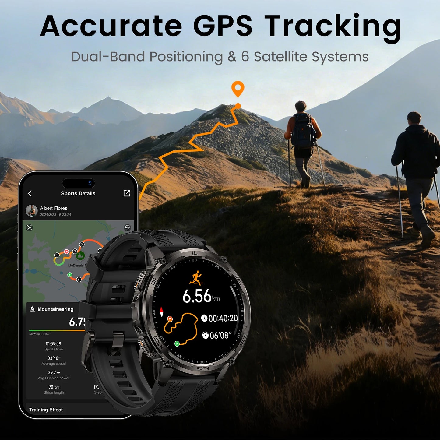 Men’s Smartwatch Outdoor Rugged Watch with Flashlight, Dual‑Band GPS, Fitness & Health Tracker