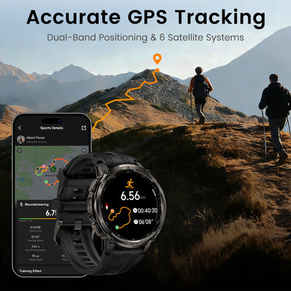 Men’s Smartwatch Outdoor Rugged Watch with Flashlight, Dual‑Band GPS, Fitness & Health Tracker