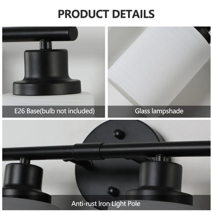 Modern 4/5/6 Vanity Bathroom Mirror Lights, With Frosted White Glass Lampshades and Black Iron Frame