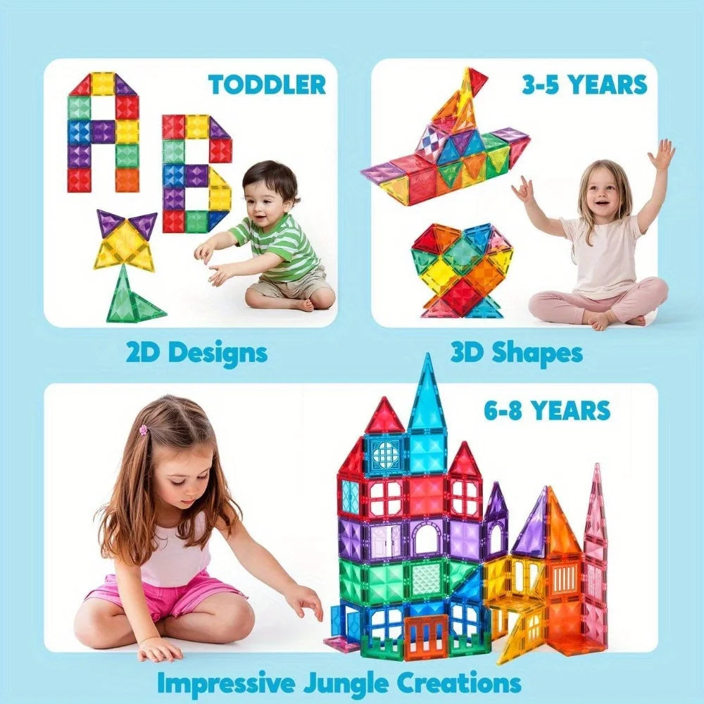 110/66/50 PCS 3D Magnetic Building Tiles with Vehicle Construction Blocks Set for Kids