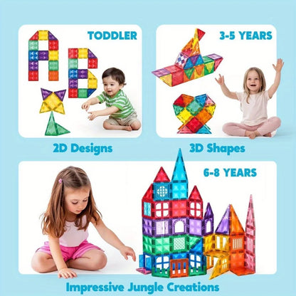 110/66/50 PCS 3D Magnetic Building Tiles with Vehicle Construction Blocks Set for Kids