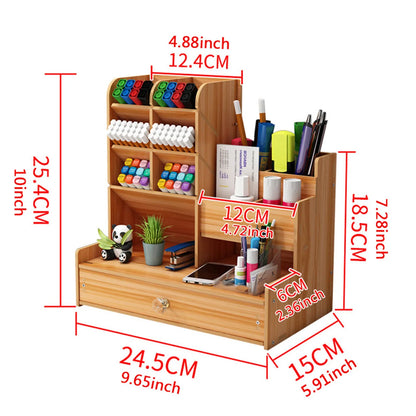 Simple Wooden Pen Holder Storage Box, Stationery Storage Shelf, With Drawer Suitable for Multi Scene Study Rooms Offices
