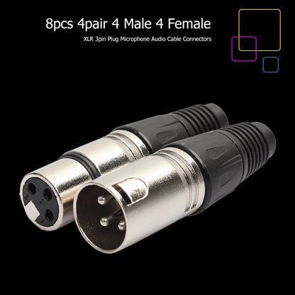 8pcs Zinc Alloy Case XLR 3 Pin Male Female Audio Adapter Plug Connector for Mic