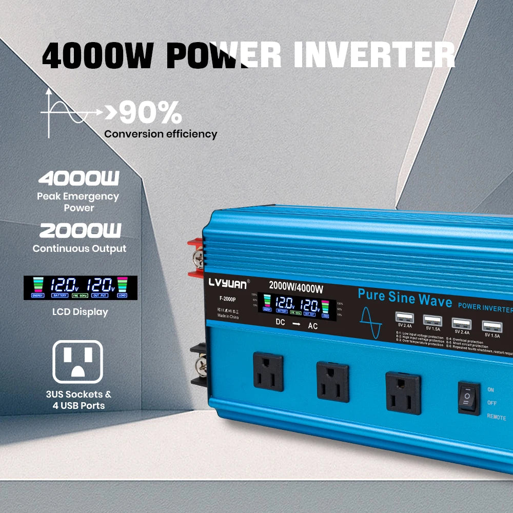 4000W Pure Sine Wave Inverter DC 12v/24v To AC 110v