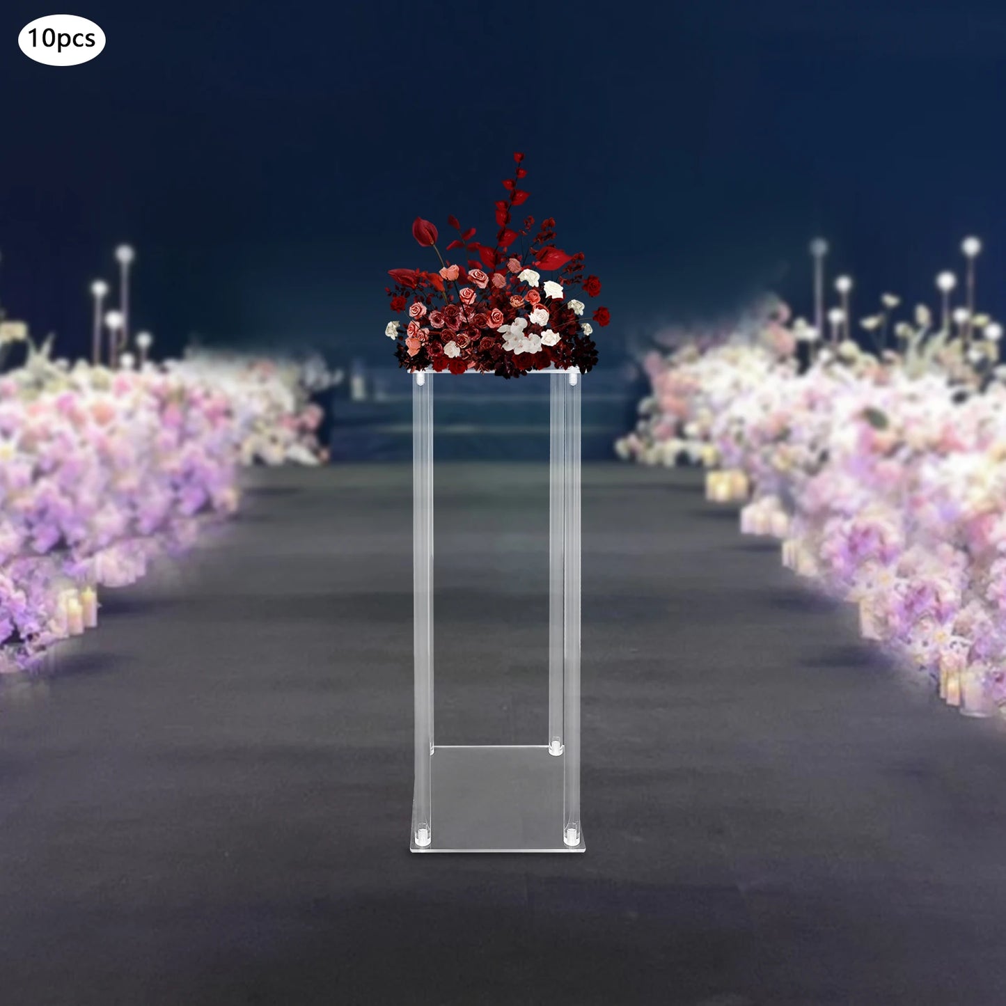 10Pcs Set Acrylic Wedding Flower Stands 60cm Height Clear Column Rack