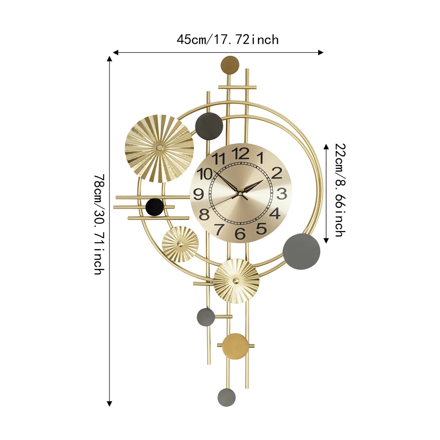 45x78cm Decorative Art Wall Clock Silent Non Ticking for Living Room, Bedroom, Kitchen, or Office