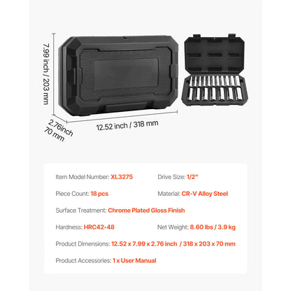 Socket Set 86 Pieces 1/4," 3/8," and 1/2inch SAE and Metric Socket and Ratchet Set