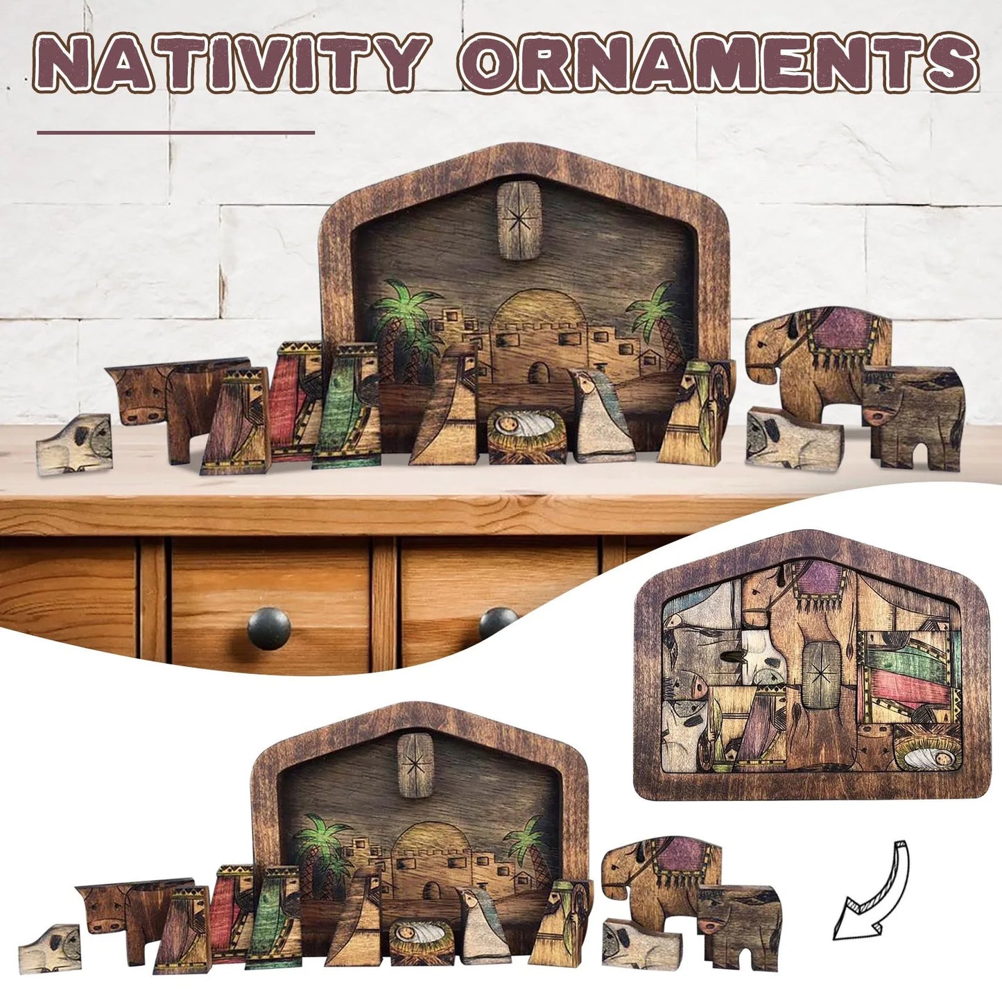 Wooden Jesus Nativity Set Table Puzzle