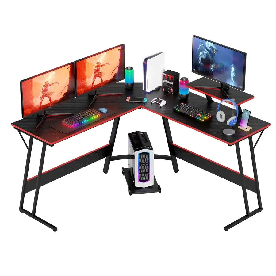 L Shaped 51 Inch Corner Computer Desk, PC Gaming Desk, or Writing Workstation with Large Monitor Stand for Home Office