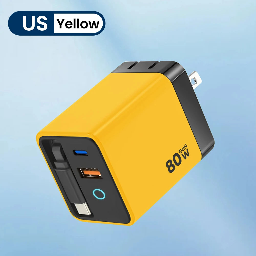 80W Super Fast Charge Type C USB Phone Charger With Telescopic USB C Cable For Iphone 16 15, Samsung, Laptop, With Light