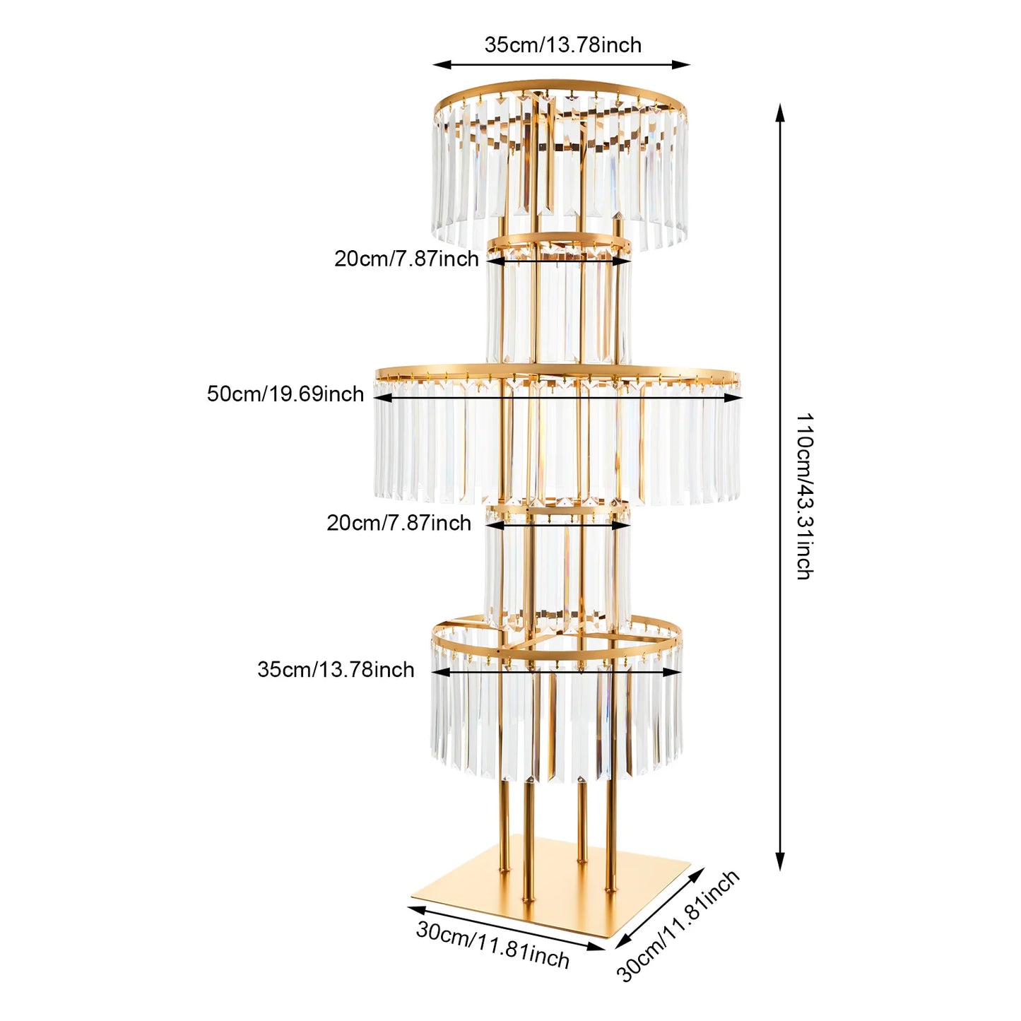 Gold/Silver 5 Tier Wedding Centerpiece 110cm Acrylic Crystal Flower Vase Rack for Floor Table Decor Display Holder,
