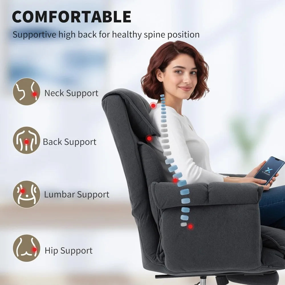 Executive Office Chair Comfy with Foot Rest, Reclining Swivel Computer Desk Chair with High Back, Thick Cushion