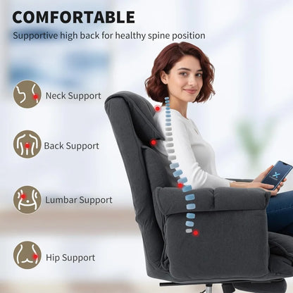 Executive Office Chair Comfy with Foot Rest, Reclining Swivel Computer Desk Chair with High Back, Thick Cushion
