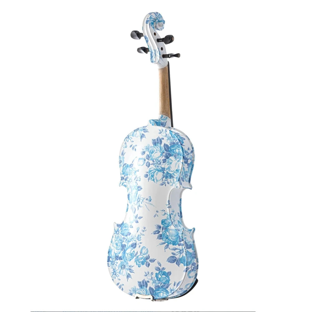 4/4 Blue White Floral Art Violin with Case Bow Rosin & Shoulder Rest