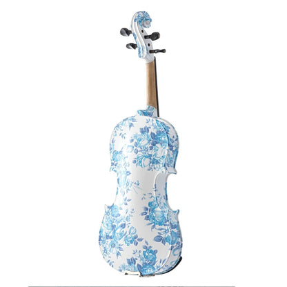 4/4 Blue White Floral Art Violin with Case Bow Rosin & Shoulder Rest
