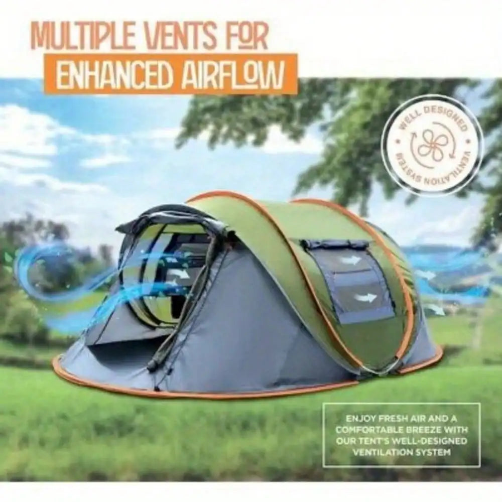 Camping Tent: 4-Person Easy Pop Up Tent with 2 Doors - UPF50+ Waterproof