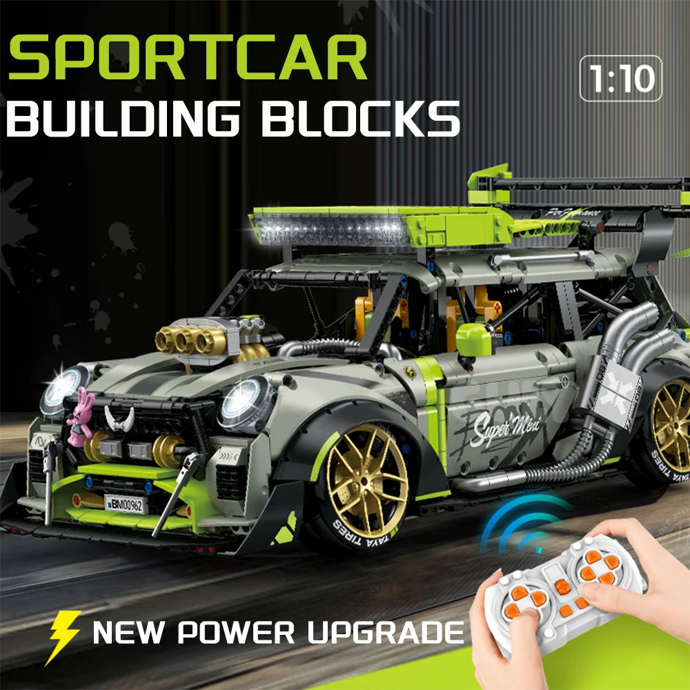 RC Sports Car Building Blocks Model Racing Car 1:10 Scale With Motor