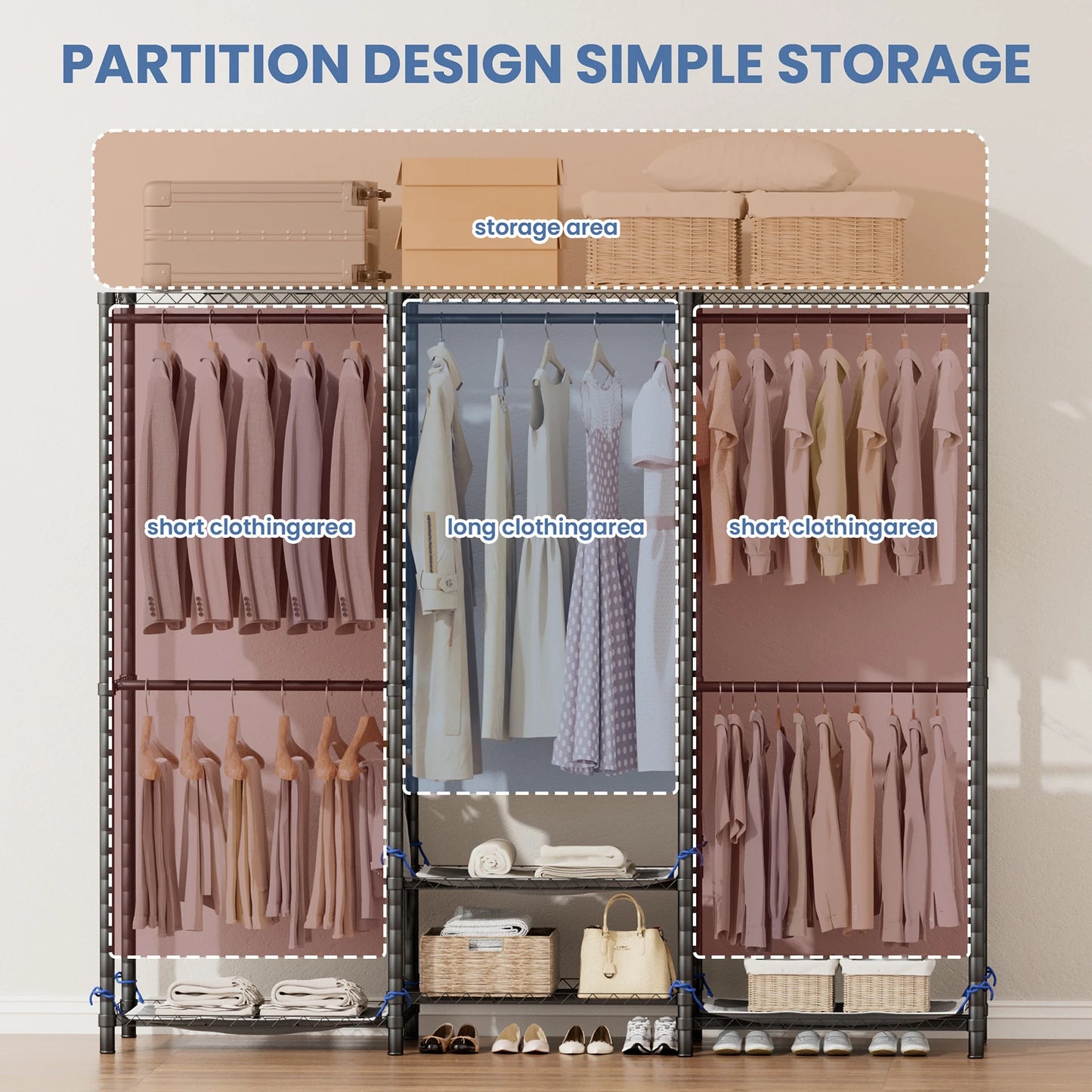 Clothes Rack Storage Organizer Freestanding Portable Heavy Duty 960 lb for Cloakroom, Bedroom, Entrance ways