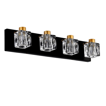 4-Light Matte Black + Gold Bathroom Light Fixtures, with Crystal Glass Shades
