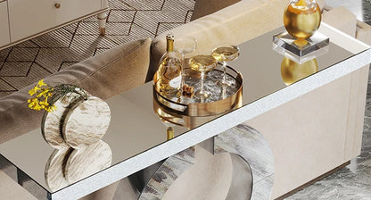 Mirror finished Console Table with O-Shaped Base, Great Entryway Table or Glass Sofa Table