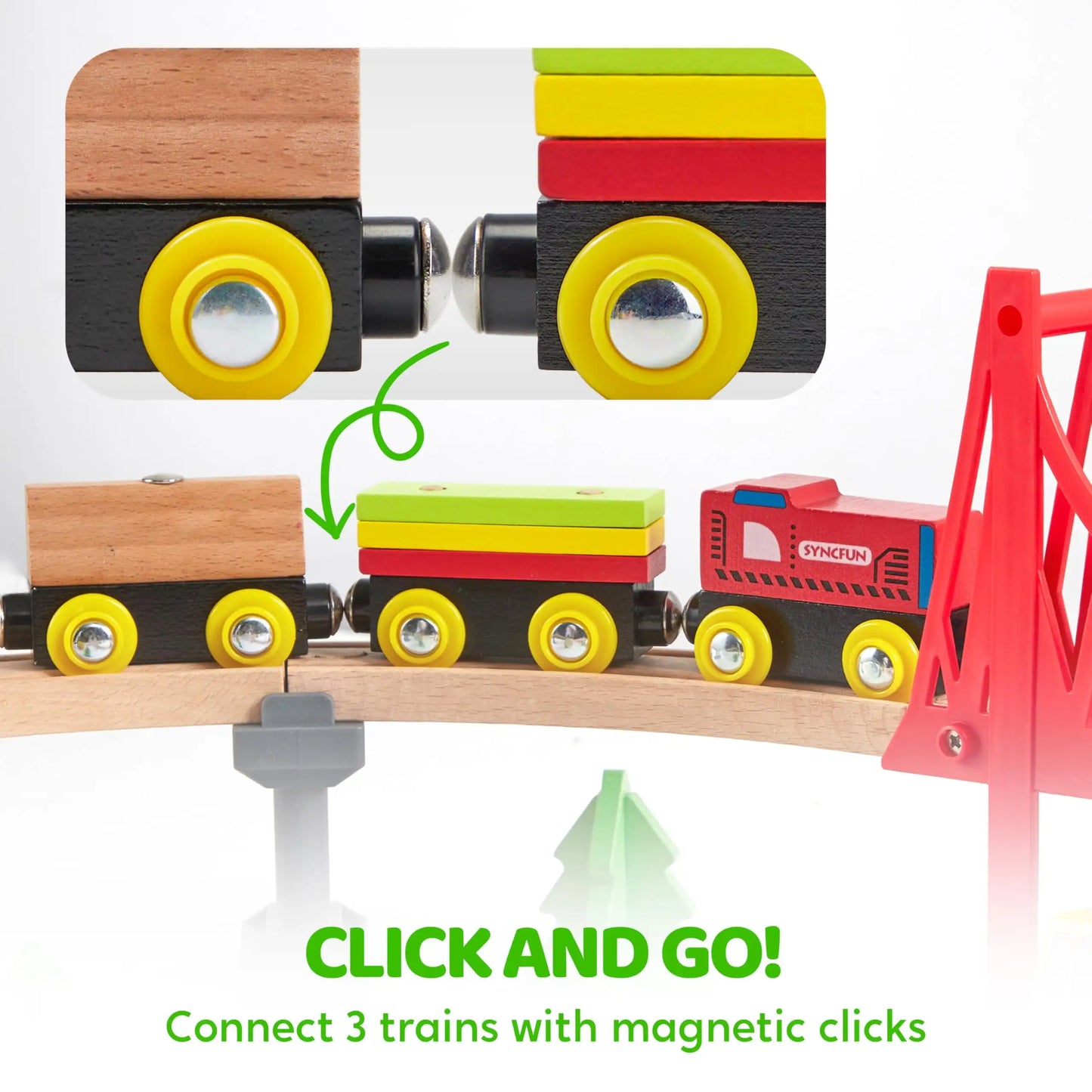 60 Pcs Kids Train Toy With Wooden Tracks & 6 Magnetic Trains Expandable Train Set for Toddlers