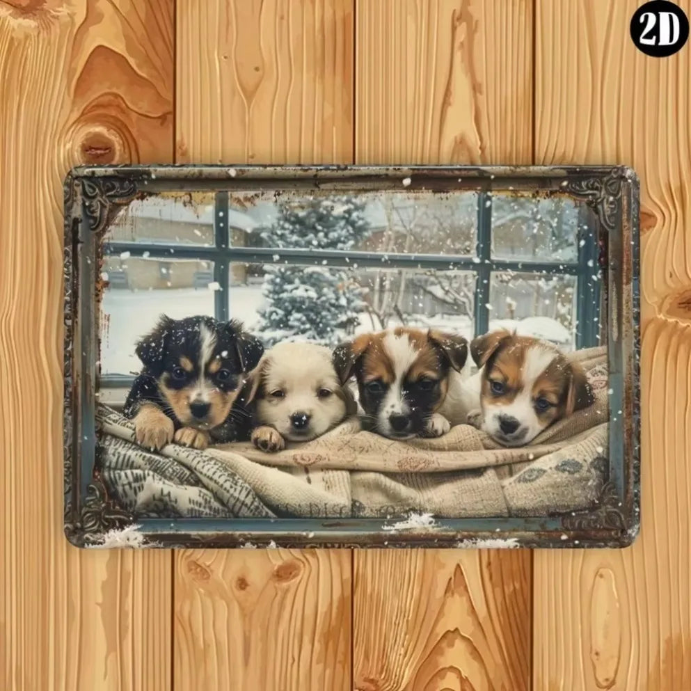 Dog In Snow Scene, Foil Carved Iron Art, Indoor/Outdoor Wall Decor, For Living Room, Bedroom, Office, Study, Restaurant