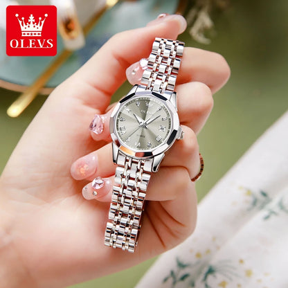 Ladies Waterproof Stainless Steel Luminous Dial and Date Quartz Watch