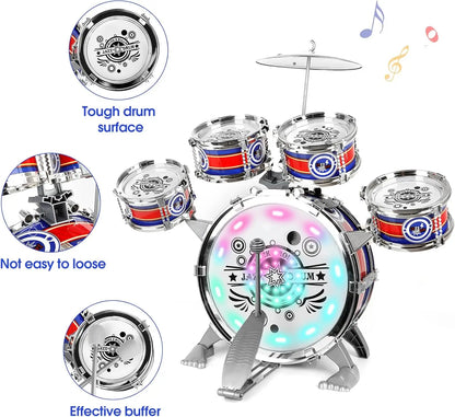 Mini Jazz Drum Set With 6 Drums and Stool