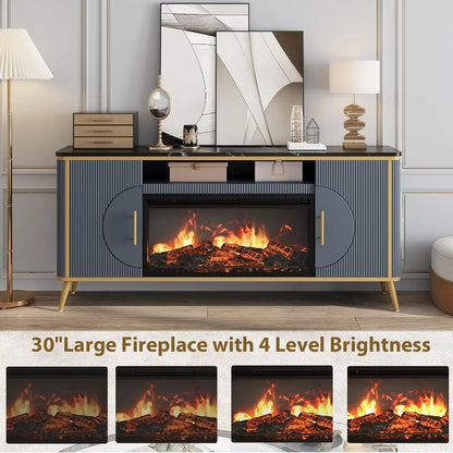 Modern Fluted TV Stand with Electric Fireplace for up to 80'' TVs Luxury Customizable Media Entertainment Center