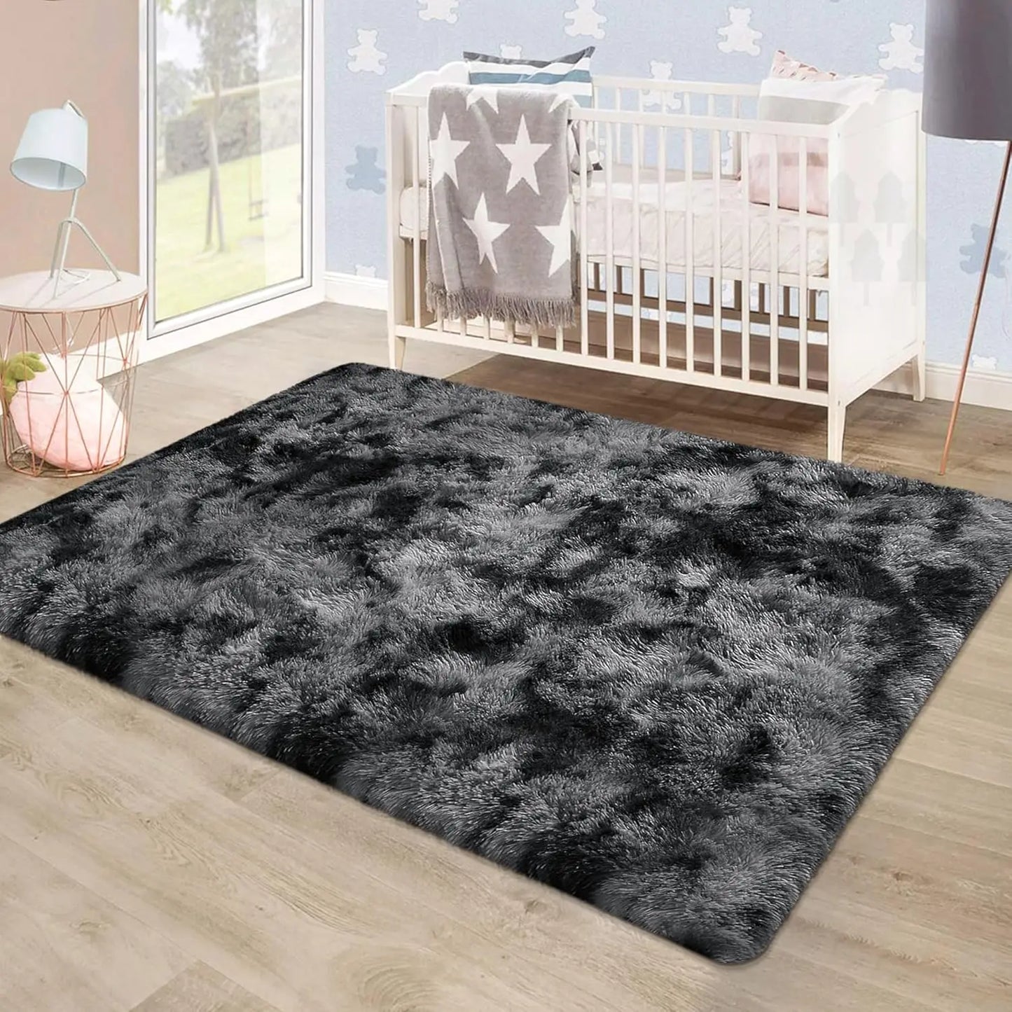 Soft Area Non-Slip Rugs for Living Room; Thick Plush Carpets Tie-Dyed Dark Gray Fluffy Artificial Velvet Soft Carpets
