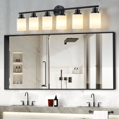 Modern 4/5/6 Vanity Bathroom Mirror Lights, With Frosted White Glass Lampshades and Black Iron Frame