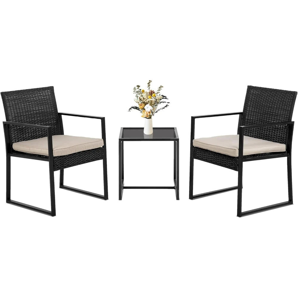 3-Piece Outdoor Wicker Patio Furniture Set with Coffee Table, Weather-Resistant Modern Rattan Chairs for Garden, Porch, Patio or Lawn