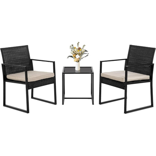 3-Piece Outdoor Wicker Patio Furniture Set with Coffee Table, Weather-Resistant Modern Rattan Chairs for Garden, Porch, Patio or Lawn