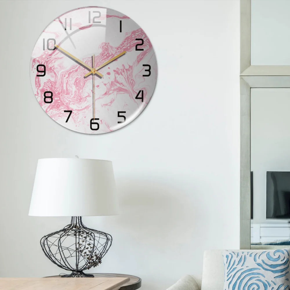 Luxury 3D Acrylic Black and Gold Marble Pattern Wall Adhesive Clock With Metal Needles Decor