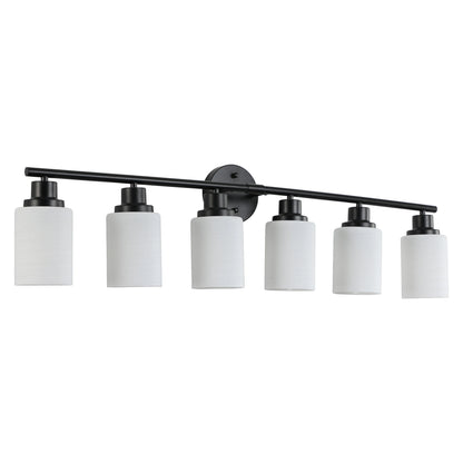 Modern 4/5/6 Vanity Bathroom Mirror Lights, With Frosted White Glass Lampshades and Black Iron Frame