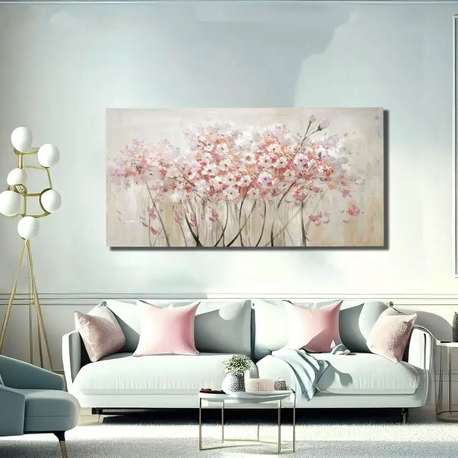White Floral Oil Painting Canvas Art Wall Decor for Bedroom Living Room Kitchen Office