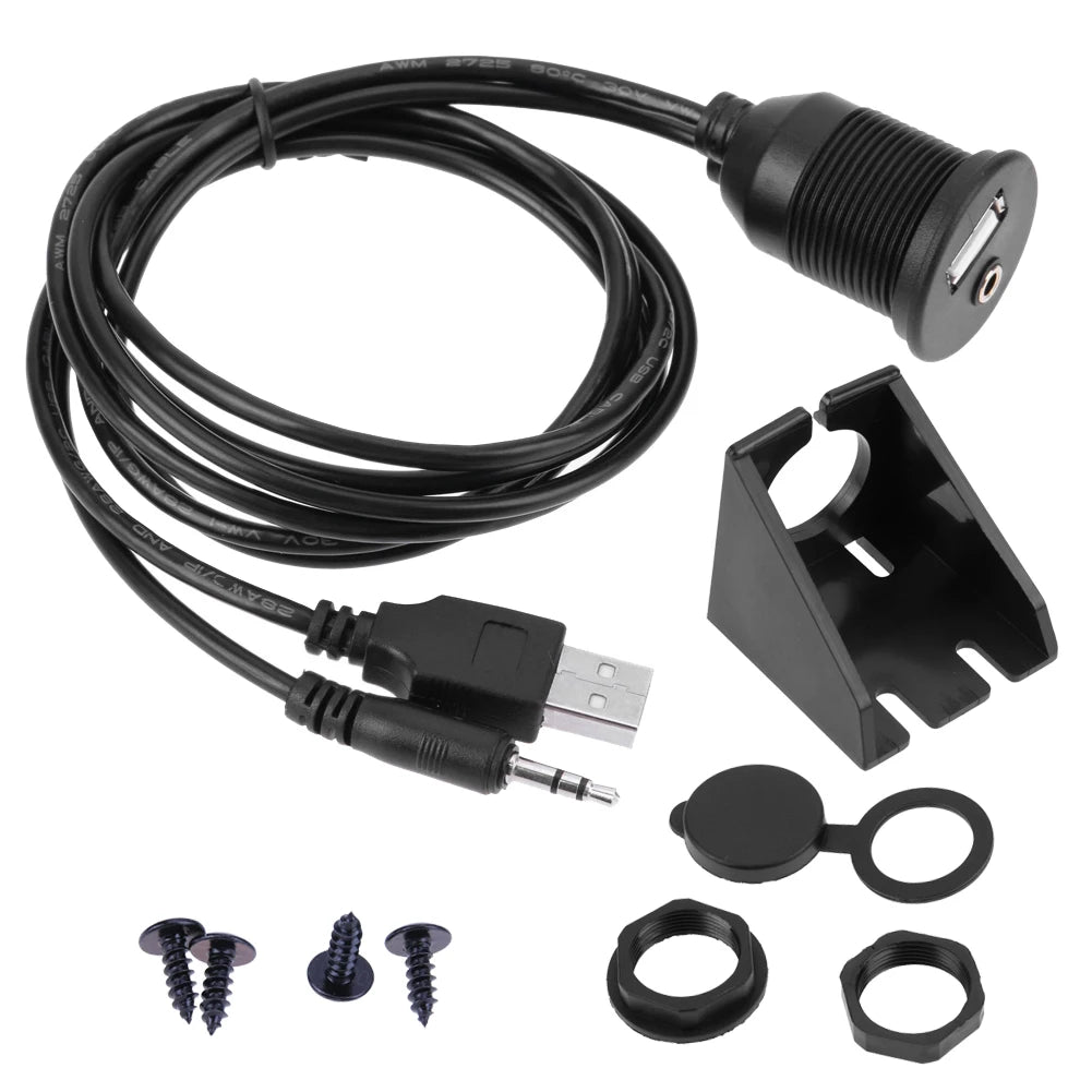 Car Dashboard USB 2.0 and 3.5mm M/F AUX Lead Extension Cable