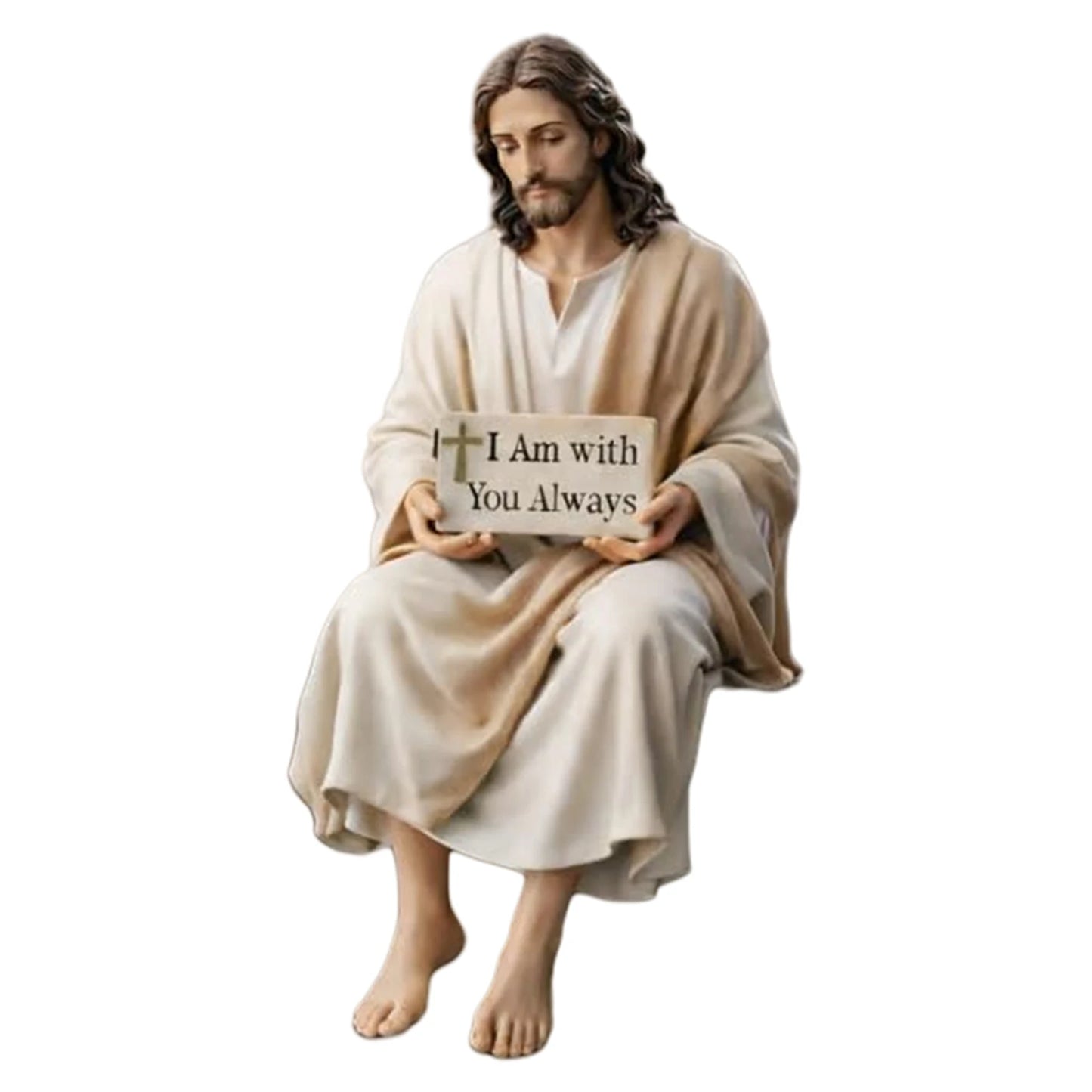 Jesus Resin Desk Companion Figurine with I Am with You Always Sign Jesus Statue for Car Dashboard Home Office Table Decor