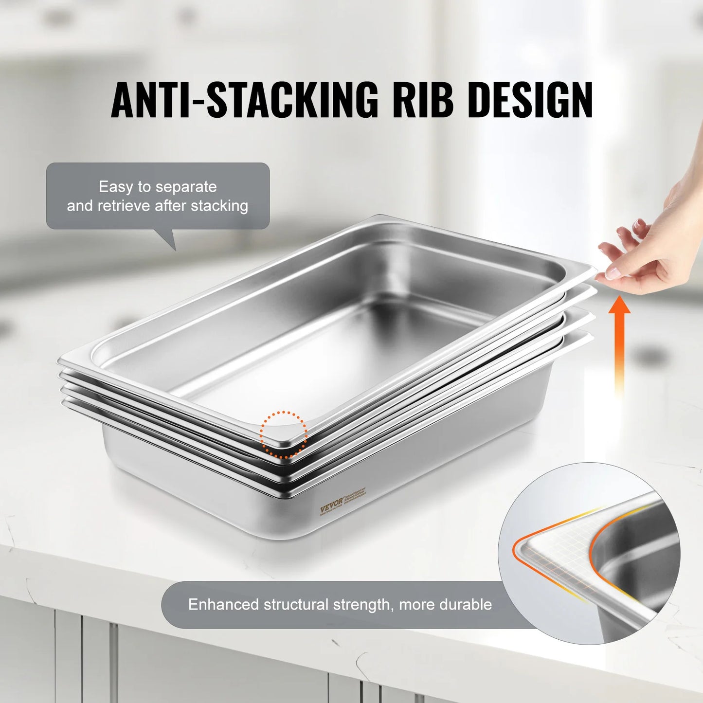 4Pack Hotel Pans Full Size Anti-Jam Steam Pan with Lid Stainless Steel Steam Table Pan 4-Inch Deep