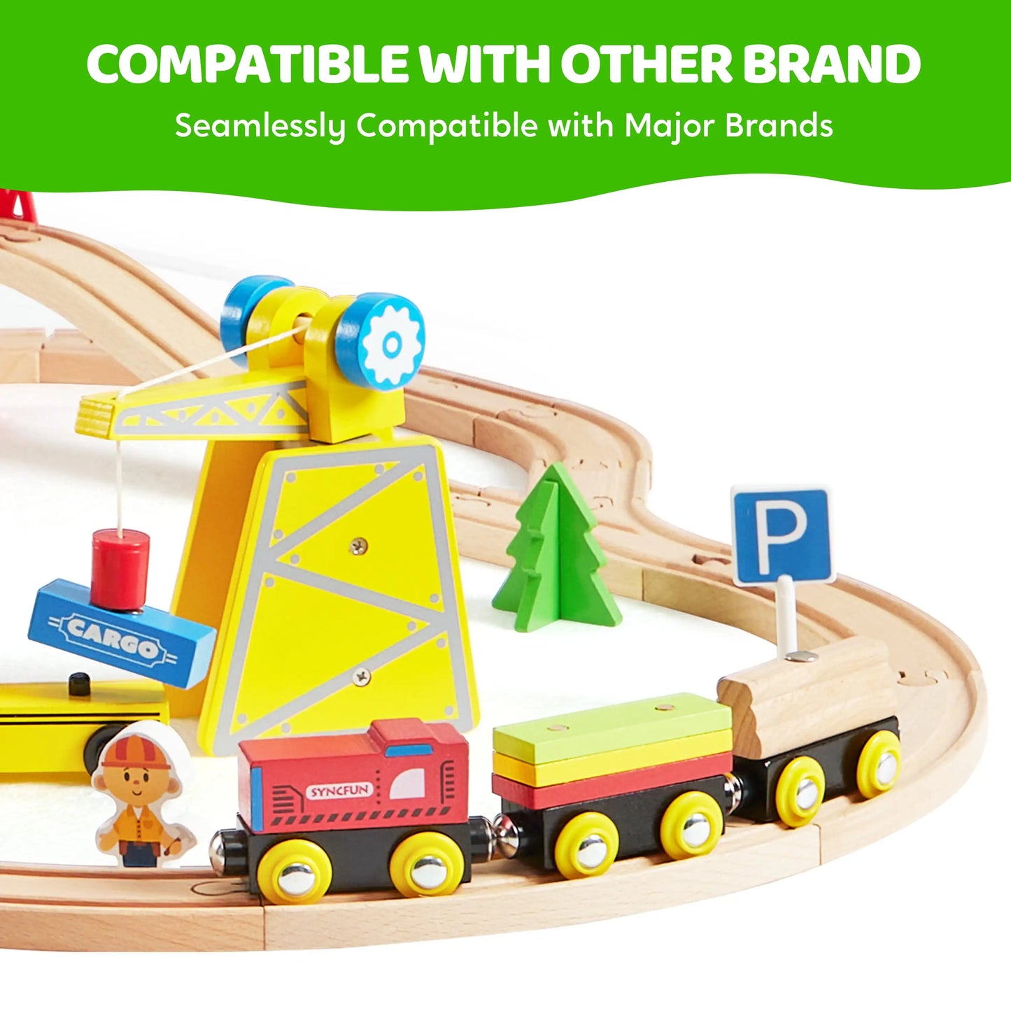 60 Pcs Kids Train Toy With Wooden Tracks & 6 Magnetic Trains Expandable Train Set for Toddlers
