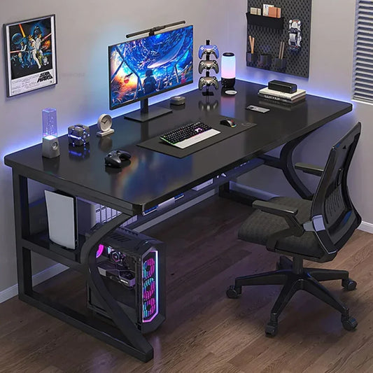 80x50x75cm Modern Large Home Office Desk, Simple Executive Writing Table with Storage, Metal Wooden Study Work PC Gaming Table