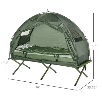 All in One Camping Tent-Cot Combo with Air Mattress, Pump and Sleeping Bag